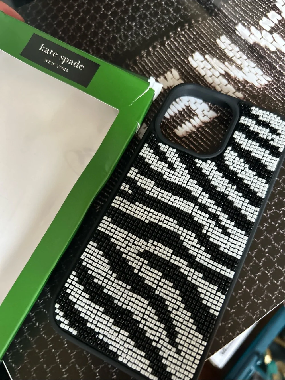 Kate spade iPhone 16 pro max Black & White Zebra Rhinestone iPhone Case